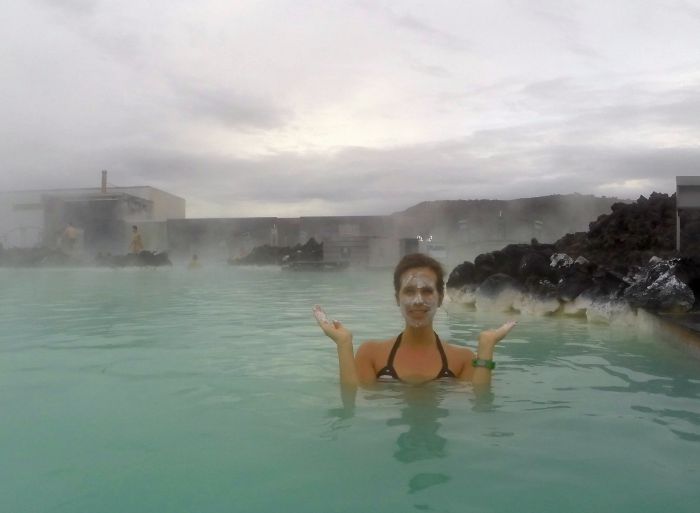 Trying out the silica face mask inside the Blue Lagoon in Iceland